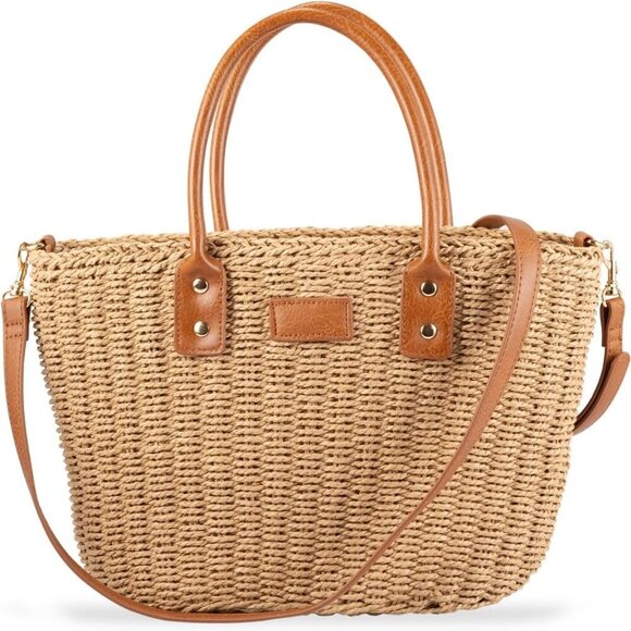 Straw Mini Tote Bag Women Handmade Summer Beach Vacation Carryall - Picture 1 of 7